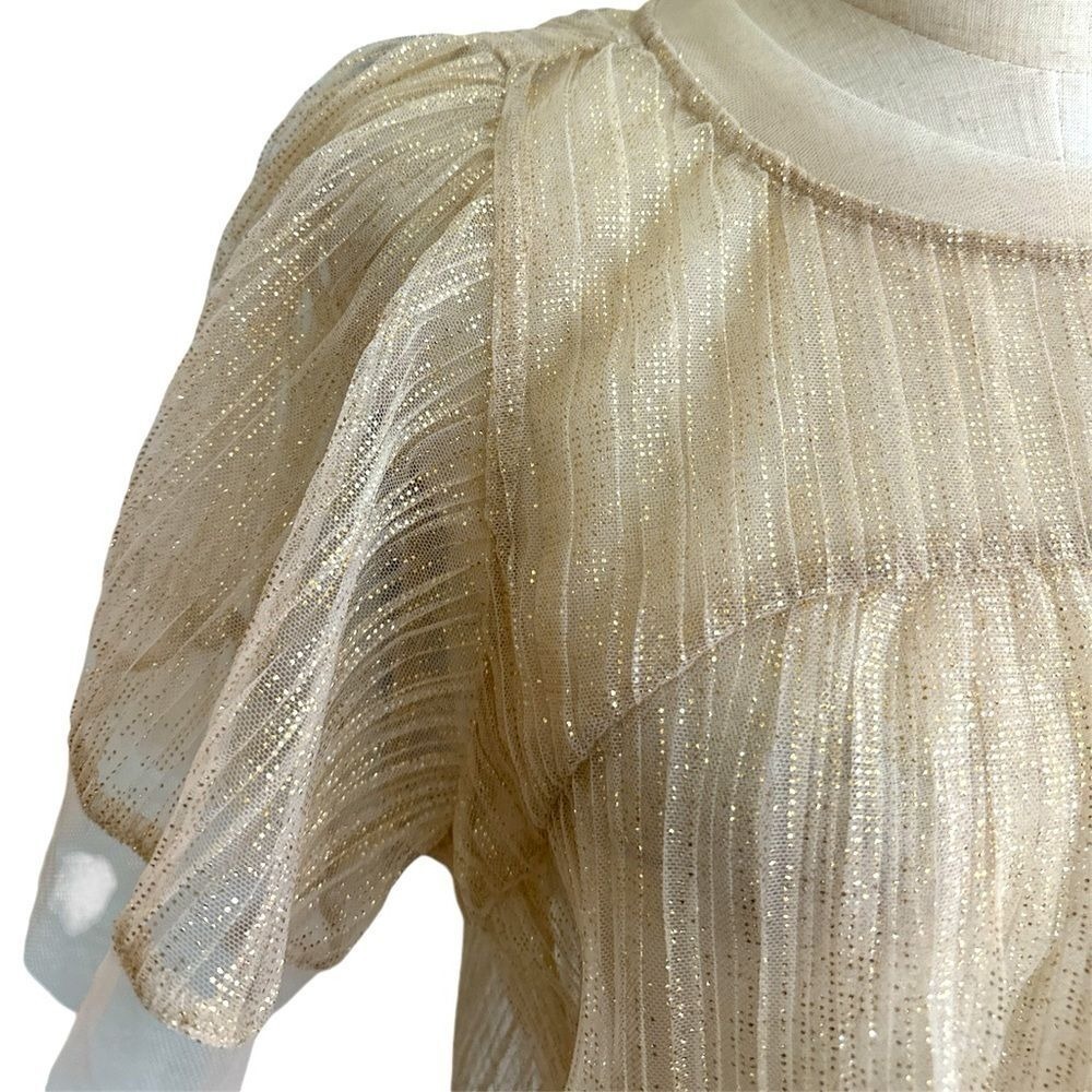 Anthropologie Sarah Hann Jody Sheer Top Blouse Neutral Shimmer Size Medium NWT - Picture 3 of 12